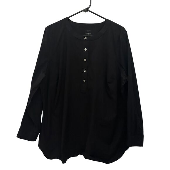 Talbots Black Long Sleeve Button Up Cotton Stretchy Blouse Plus Size 2X - Picture 1 of 7